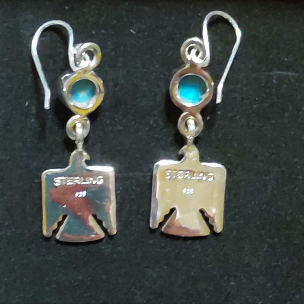 Silver and Turquoise Eagle Dangle Earrings - Picture 6 of 8